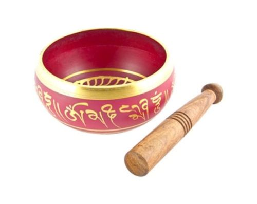 Tibetan Singing Bowl 5 inch OM Red