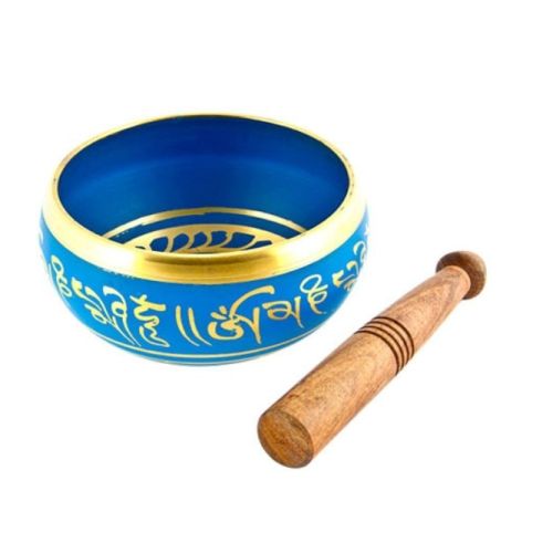 Tibetan Singing Bowl 6 inch OM Blue
