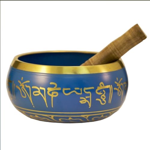 Tibetan Singing Bowl 4 inch OM Blue