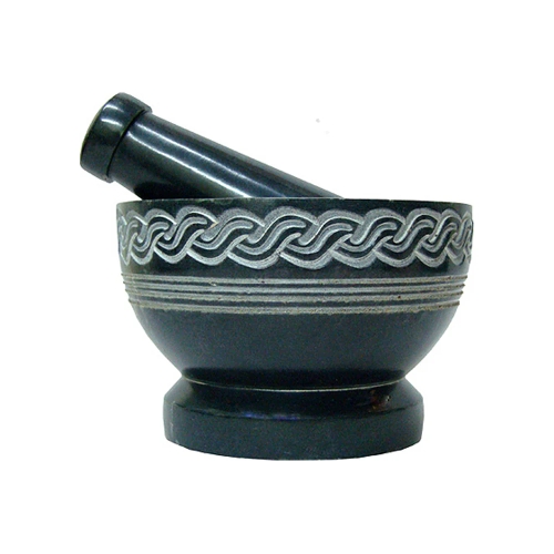 Soapstone Mortar/Pestle 2.5 inch x 4 inch Black with Celtic Knotwork